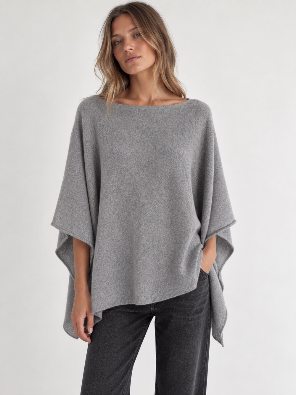 Poetry 100% Cashmere Gray Poncho